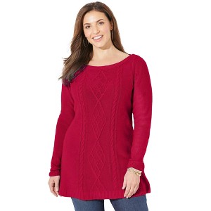 Catherines Women's Plus Size Cashmiracle Cable Sweater - 1 of 4