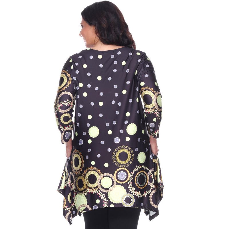 Women's Plus Size 3/4 Sleeve Printed Erie Tunic Top with Pockets - White Mark, 3 of 4