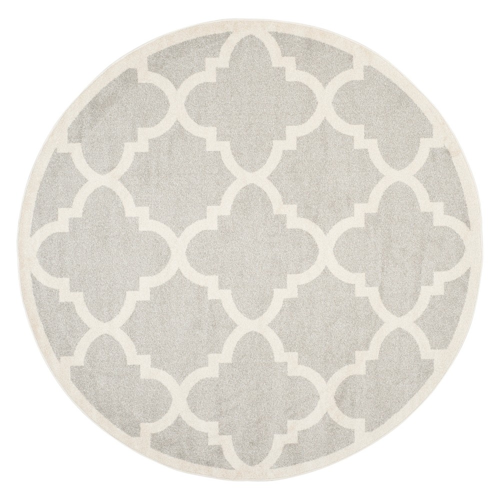 5' Round Amherst Geometric Outdoor Rug Light Gray/Beige - Safavieh
