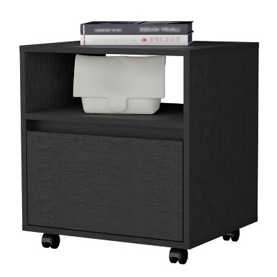 Vynxaria 1-Drawer Nightstand - Black, Smooth-Rolling Casters, Spacious Top Surface, Sleek Compact Profile, High-Quality Materials
