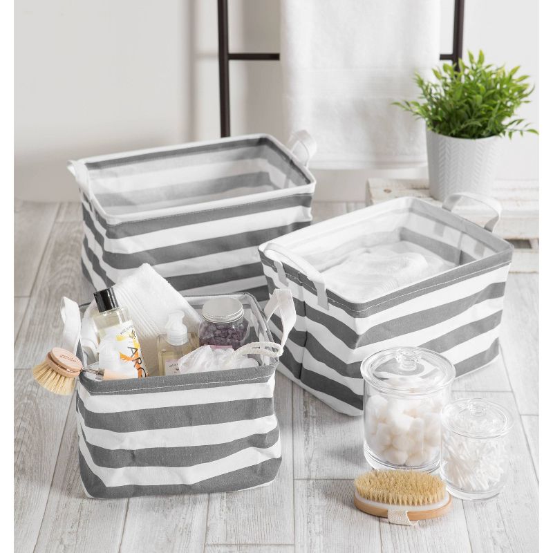 Design Imports Set of 2 Rectangle XL 12.5 x 17.5 x 10.5 Pe Coated Cotton Poly Laundry Bins Stripe Gray, 2 of 9