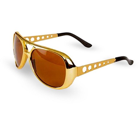 Big Mo's Toys Gold Dark Aviator Sunglasses Shades – 70’s Style Adult  Aviators Costume Glasses - 1 Pair