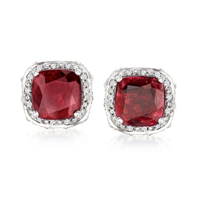 Ross-Simons 7.95 ct. t.w. Ruby and .10 ct. t.w. White Topaz Stud Earrings in Sterling Silver
