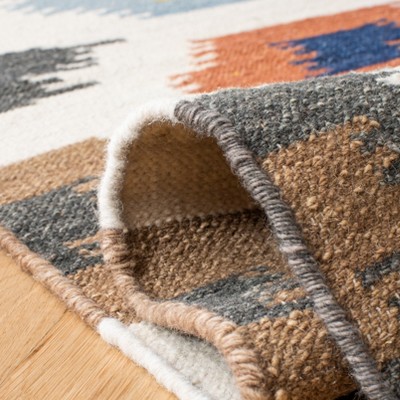 Ivory and Multicolor Geometric Wool Flat Woven Rug, 3' x 5'