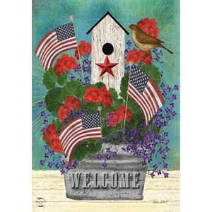 All American Birdhouse Floral House Flag Patriotic Primitive 28" x 40" Briarwood Lane - 1 of 4