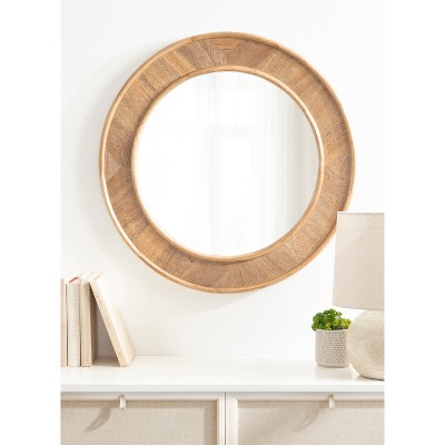 28" Natural Brown Mango Wood Round Wall Mirror