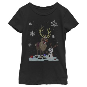 Girl's Frozen Christmas Sweater Friends T-Shirt - 1 of 3