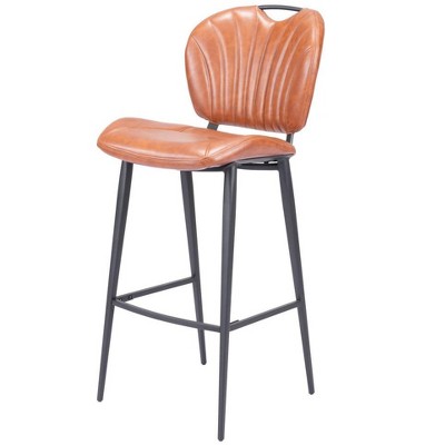 HomeRoots 30" Brown And Black Faux Leather And Steel Low Back Bar Height Bar Chair