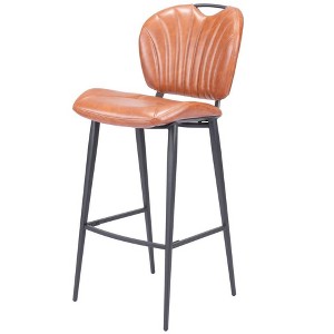 HomeRoots 30" Brown And Black Faux Leather And Steel Low Back Bar Height Bar Chair - 1 of 4