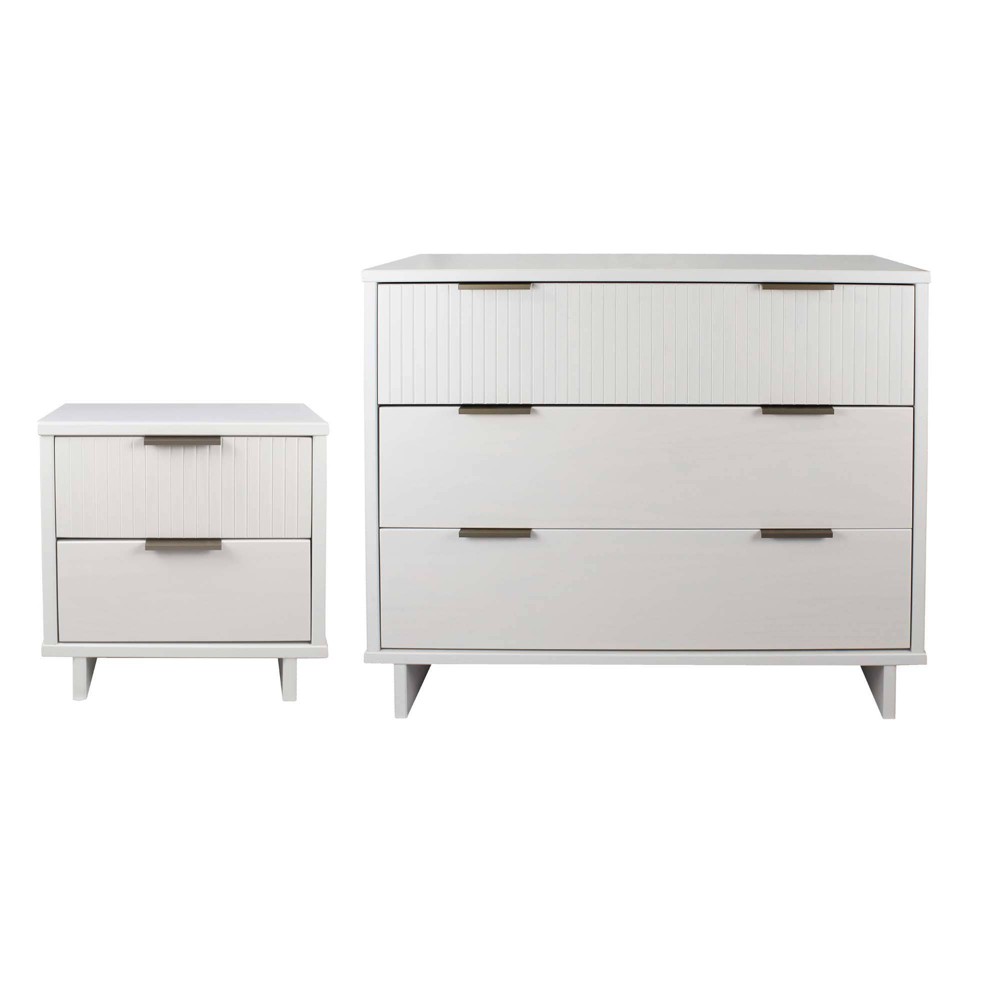 Manhattan Comfort 2pc Granville Dresser and Nightstand Bedroom Set White: Modern Style, Soft-Close Drawers