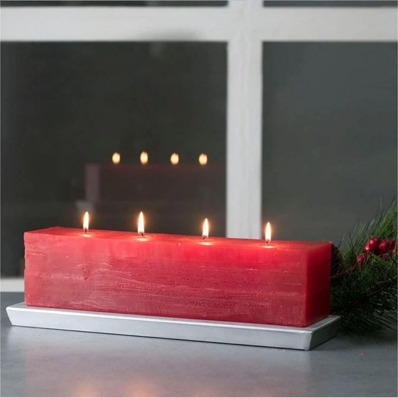 Vance Kitira 12.25" Layered Brick Candle, Red ,Scentless, Clean-Burning, Environmental Friendly, 3 of 5