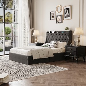 COZONY Full/Queen Bed Frame with 4 Drawers, Wingback Headboard, No Box Spring - 1 of 4