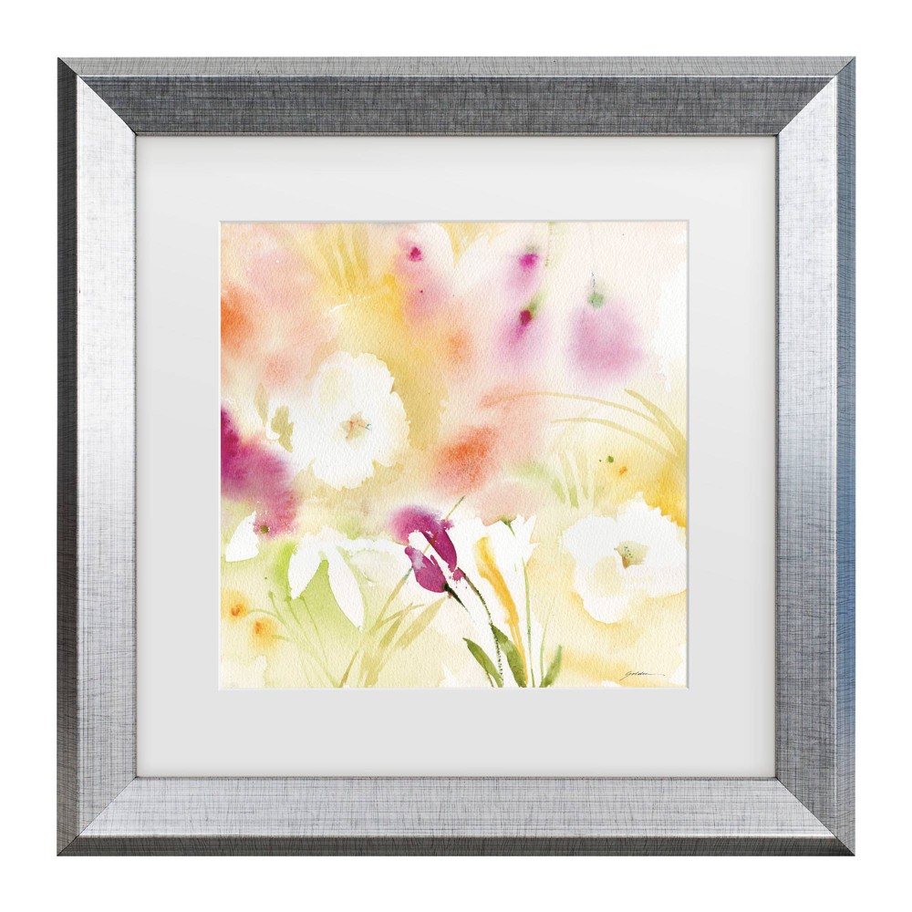 Trademark Fine Art 16"x16" Sheila Golden White Blossom Composition Matted Framed Art Silver