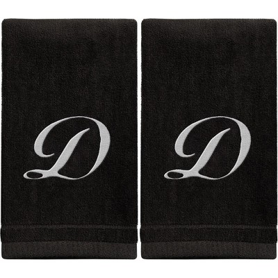 Creative Scents Black Fingertip Monogrammed Towels White Embroidered