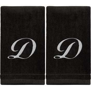Creative Scents Black Fingertip Monogrammed Towels White Embroidered