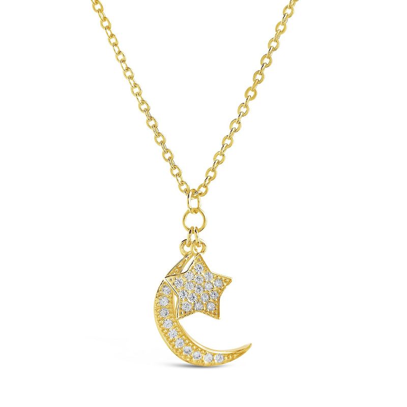 SHINE by Sterling Forever Sterling Silver CZ Moon & Star Necklace, 1 of 4