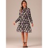 Allegra K Women's Mock Neck Swing Midi Long Sleeve A-line Floral Dress - 3 of 4