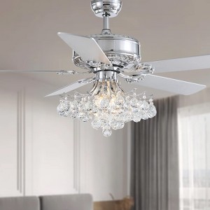 Ludomide 52 Inch Modern Crystal Ceiling Fan With Lights And Remote, Elegant Reversible Chandelier Fan Light KIt Fandelier With 5 Wooden Blades - 1 of 4