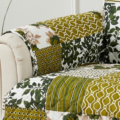 Olive Patchwork Quilted Microfiber Loveseat Furniture Protector