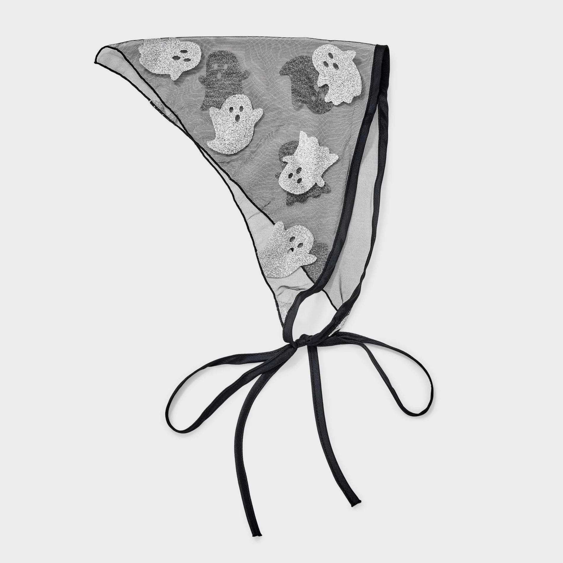 Halloween Shimmer Ghost Decal Head Scarf - Black/White