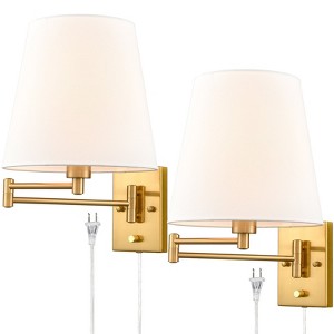 Claxy Beige Wall Sconces Set of Two Plug-in Wall Lamp Swing Arm Wall Lights - 1 of 4