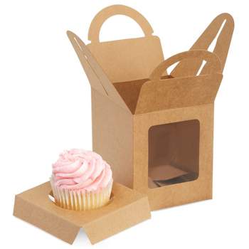 Juvale 50-Pack Single Cupcake Boxes with Inserts for Bakery - Individual Kraft Paper Packaging Containers (3.7 in)