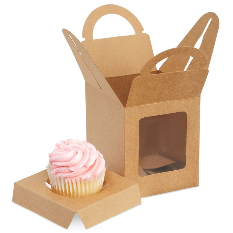 Juvale 50-Pack Single Cupcake Boxes with Inserts for Bakery - Individual Kraft Paper Packaging Containers (3.7 in), 1 of 10
