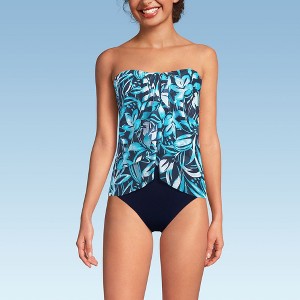 Lands' End Women's Chlorine Resistant Mesh Bandeau High Leg Fauxkini One Piece Swimsuit - 1 of 4