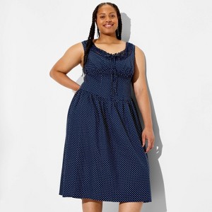 Women's Button-Front Lace Midi Dress - Wild Fable™ Navy Blue Polka