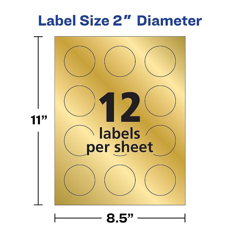 Avery Round Labels 2" dia Gold Foil 96/Pack 22831, 5 of 8