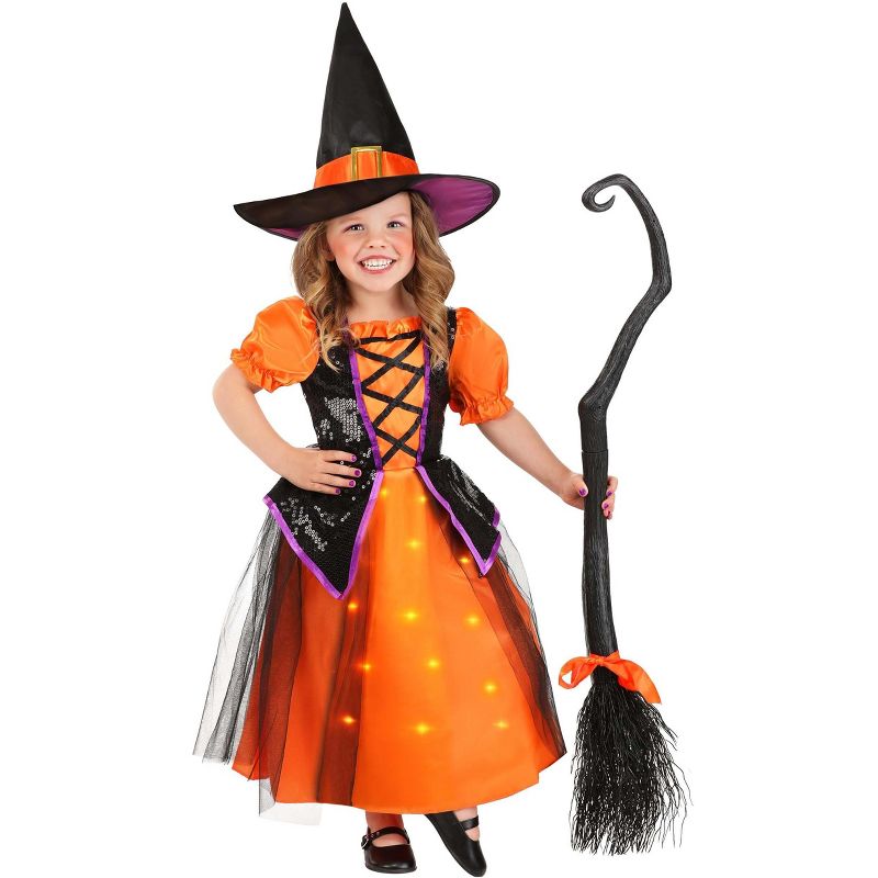 HalloweenCostumes.com Girl's Toddler Orange Light-Up Witch Costume, 5 of 7