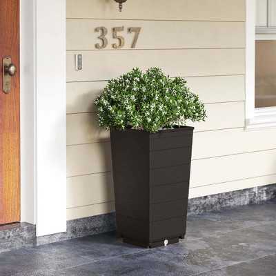 Set of 2 Tall Brown Polypropylene Self-Watering Planters for Indoor/Outdoor Use