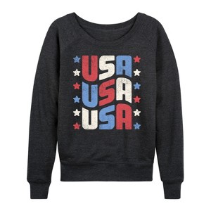 Women's - Instant Message - USA Stacked Lightweight French Terry Wide Neck Long Sleeve Graphic Shirt - 1 of 4