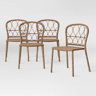 4pc Britanna Wicker Rattan Outdoor Patio Dining Chairs Arm Chairs