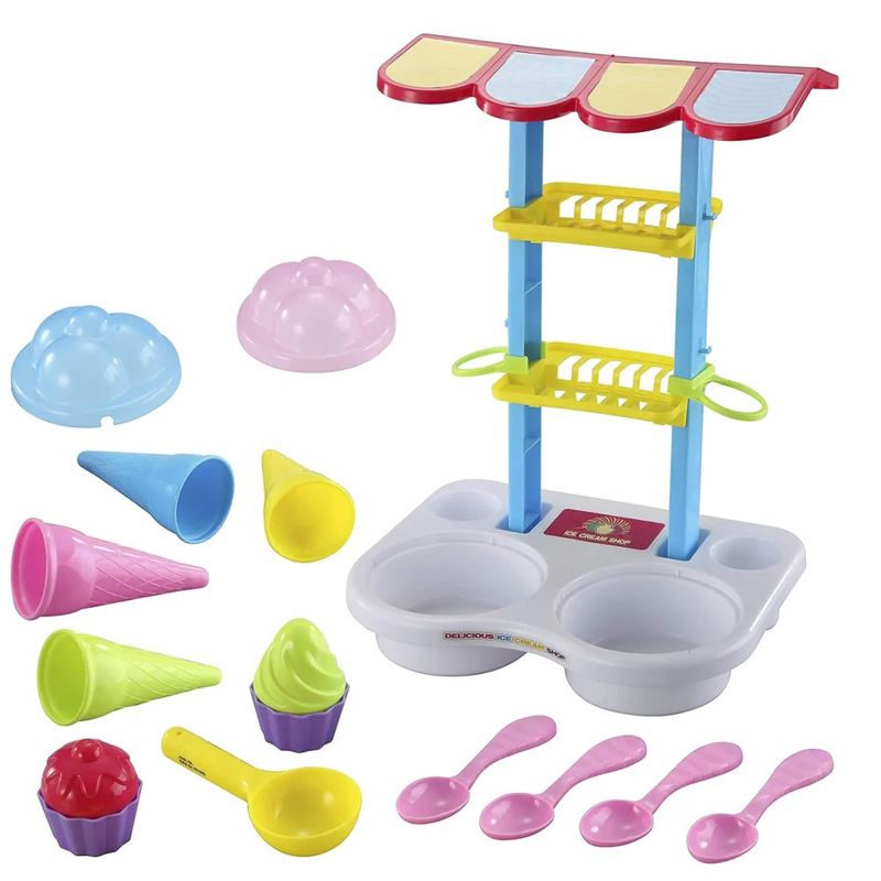 Syncfun 16 Pcs Beach Sand Toys Ice Cream Mold Set with Shelf and Spade Cop, for Kids and Toddlers Beach Party and Fun Summer Activities, 2 of 7