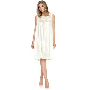 Casual Nights Women's Tricot Sheer Lace Sleeveless Nightgown - 1 of 4