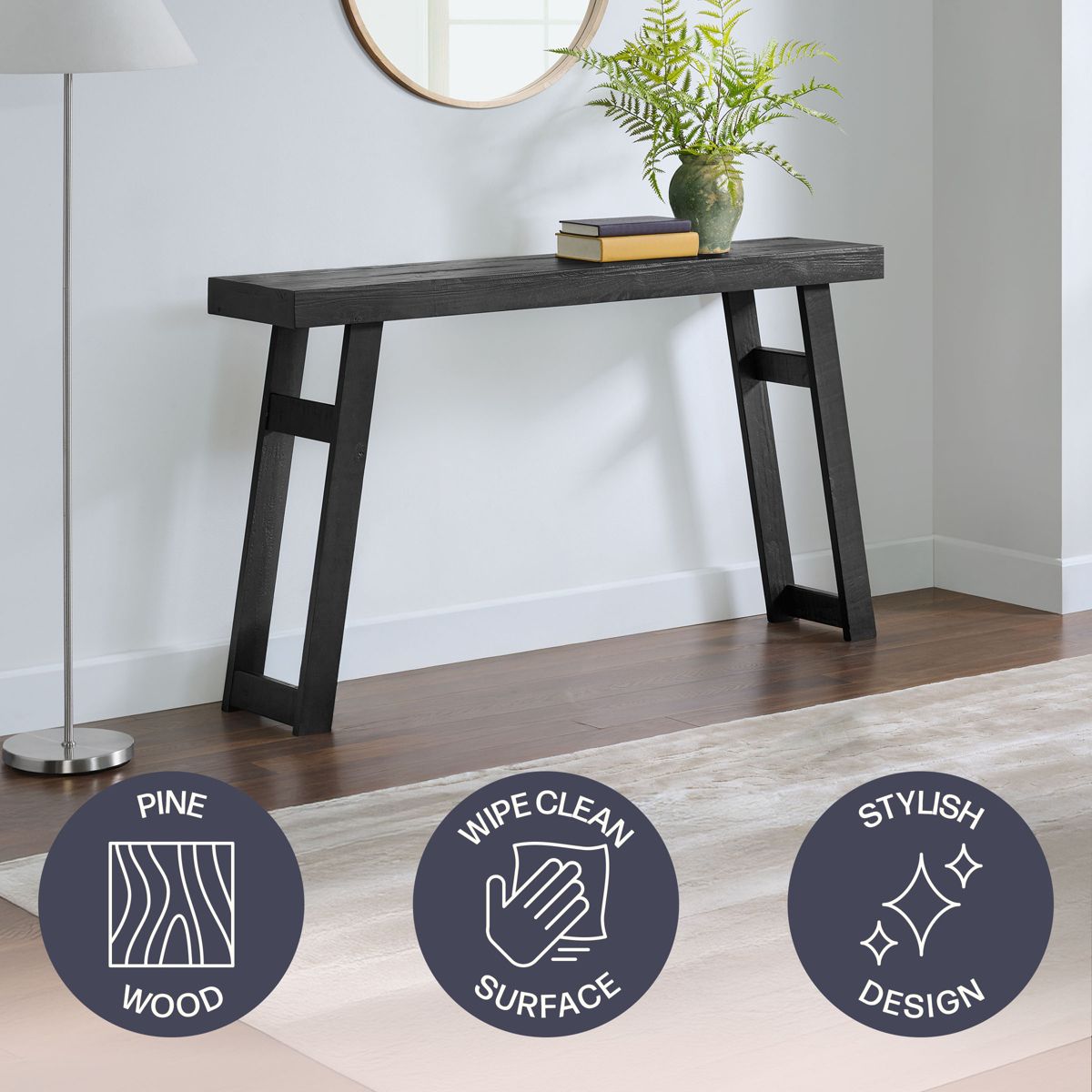 Alaterre Furniture Lawas Solid Wood Console Table - 56 Inch Modern Farmhouse Entryway Table - thumbnail 2