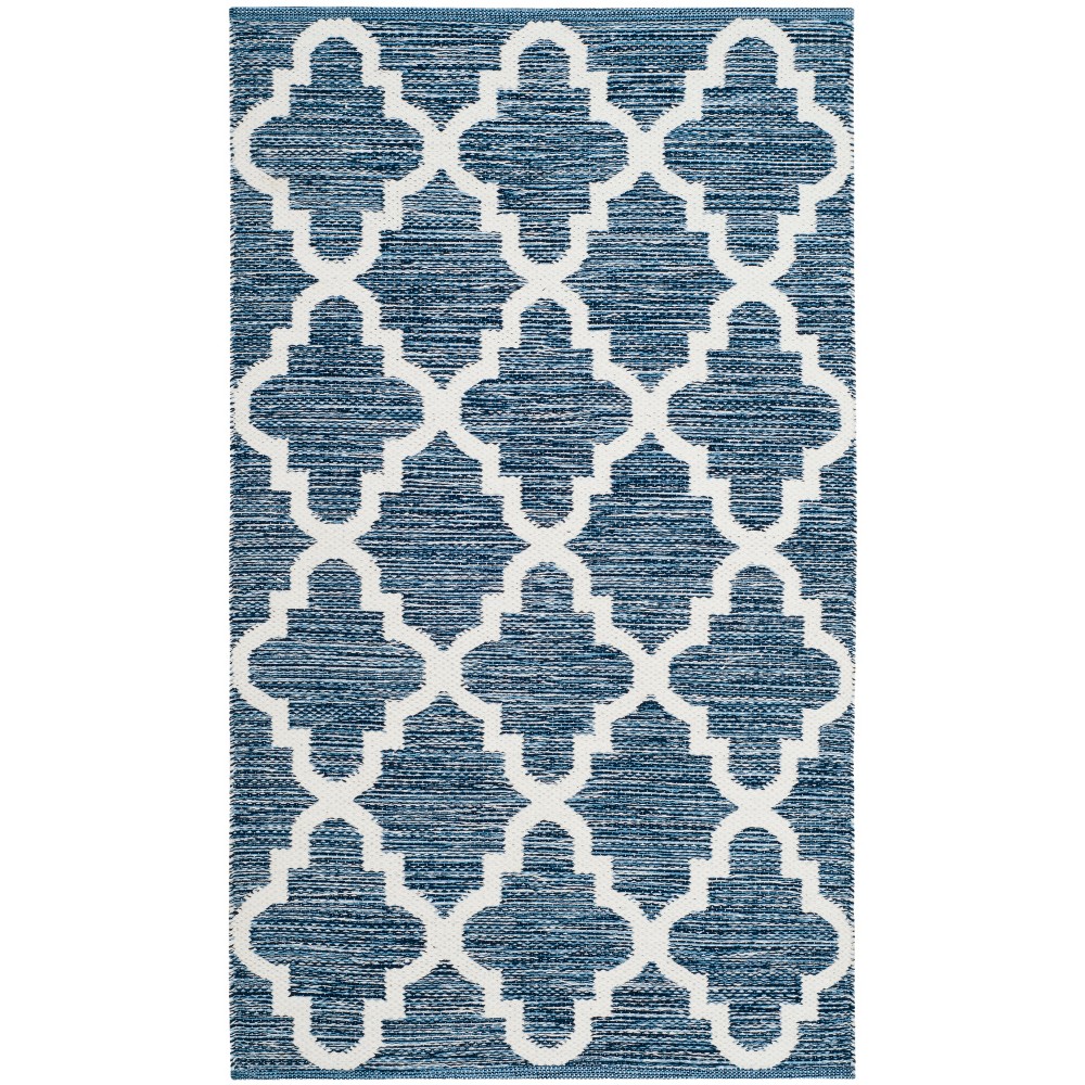 2'3inx7' Runner Woven Quatrefoil Design Rug Navy/Ivory - Safavieh