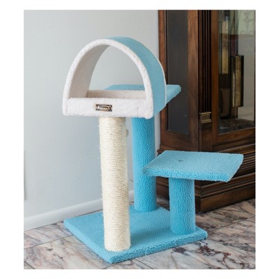 Sky Blue and Cream Sisal Cat Tree with Tunnel and Scratcher