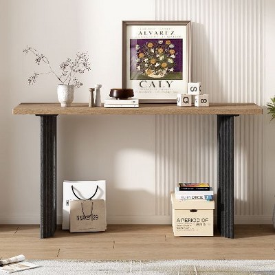 PAGED Wood Console Table with Distinctive Round Hollow Legs, Modern Sofa Tables Narrow Long, Entryway Table for Foyer, Living Room, or Hallway
