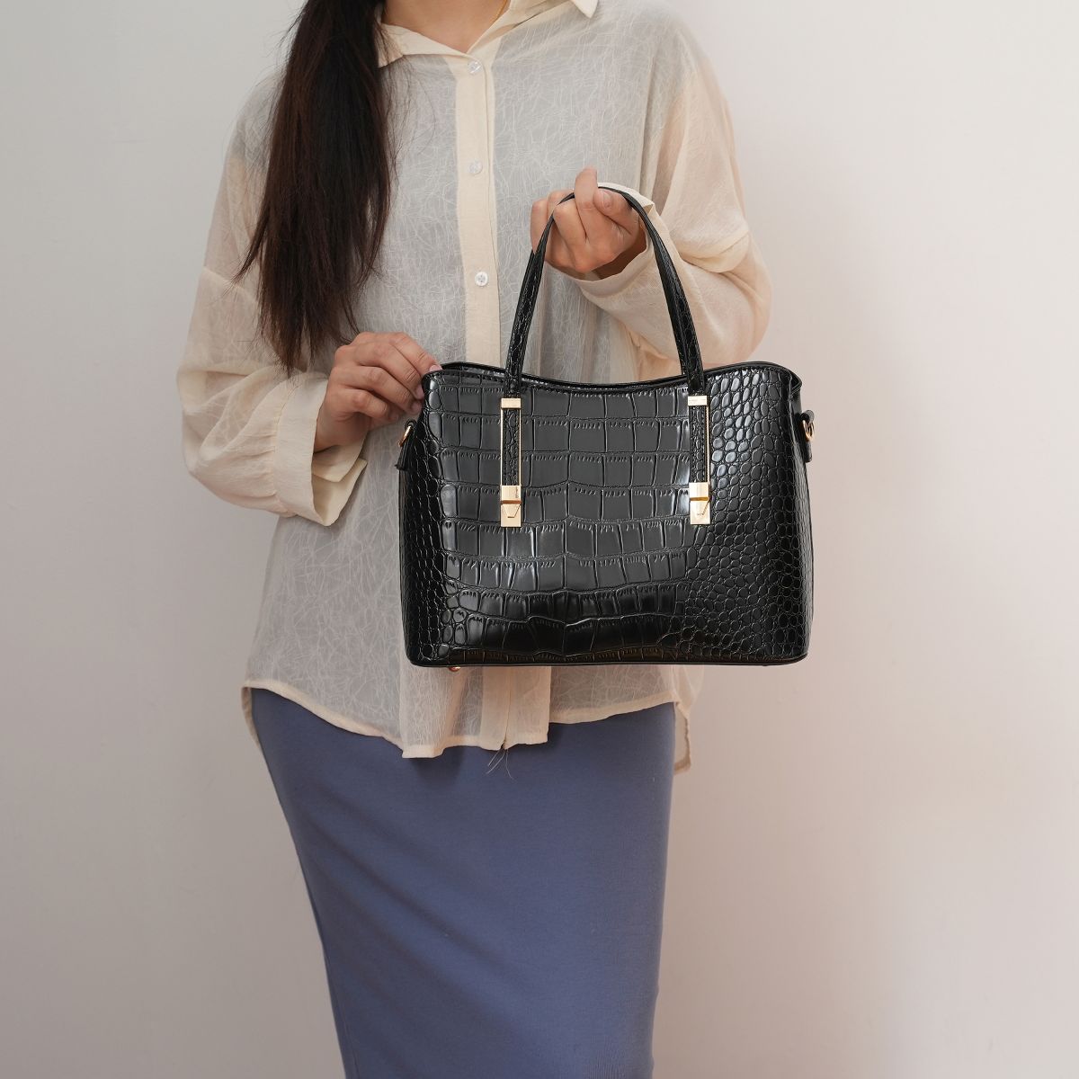 MKF Collection Aurelia Crocodile-Embossed Vegan Leather Women's Tote Stylish Shoulder Handbag by Mia K - thumbnail 3
