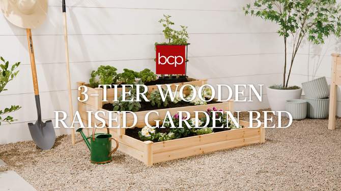 Best Choice Products 3-Tier Fir Wood Raised Garden Bed Planter for Plants, Vegetables, Outdoor Gardening, 2 of 9, play video