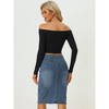 INSPIRE CHIC Women's High Waist Split Hem Casual Denim Pencil Skirt - 4 of 4