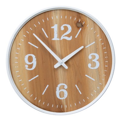 White 15.75" Diameter Wood & Metal Battery Operated Hanging Wall Clock - Foreside Home & Garden