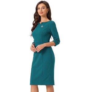 INSPIRE CHIC Women's 3/4 Sleeve Split Neck Wear to Work Business Sheath Dresses - 1 of 4