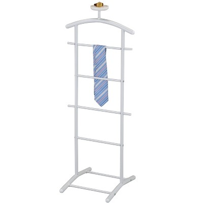 Menros White Metal Suit Valet Stand with Accessory Shelf