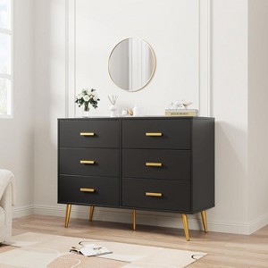 Acekool 6 Drawer Dresser, Modern Chest with Gold Handles and Legs, Storage Cabinet for Bedroom or Living Room - 1 of 4
