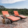 Salem Set of 2 Brown Wicker Adjustable Chaise Lounge with Arms - Orange - Christopher Knight Home: Weather-Resistant, Cushion Included - 2 of 4