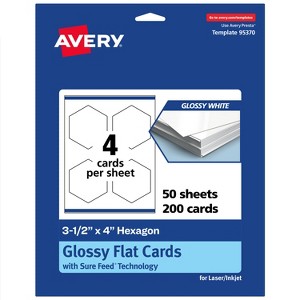 Avery Printable Hexagon Flat Cards, Sure Feed Technology, 3-1/2" x 4", Glossy White Cardstock, Print-to-The-Edge, Laser/Inkjet Printable, 100 Total - 1 of 4