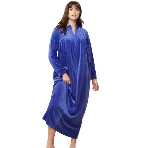 Only Necessities Plus Size Smocked Velour Long Robe - 1 of 4